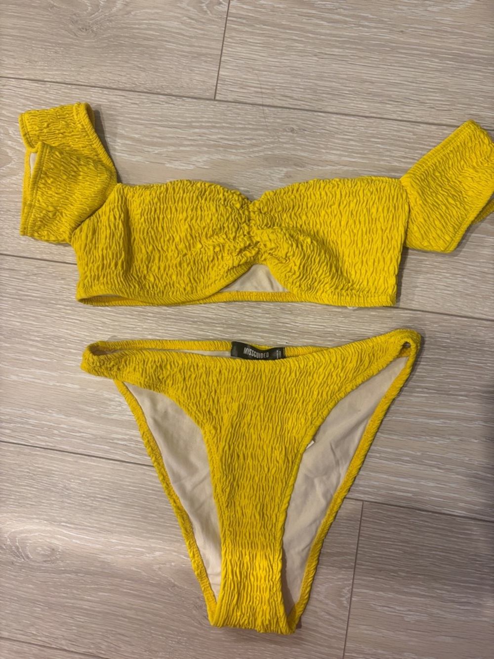 Missguided Textured Yellow Off-Shoulder Bikini Set